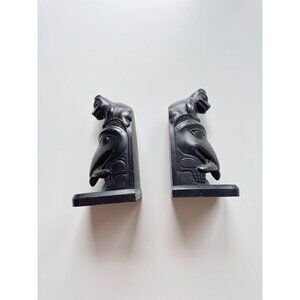 Vintage 70's BOMA CANADA Indigenous Northwest Haida Black Resin Totem Bookends
